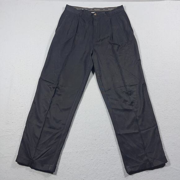 Tommy Bahama Pants Men 34 Silk Black Relax Fit Pleated‎ Dress Hemmed Office - Picture 1 of 11